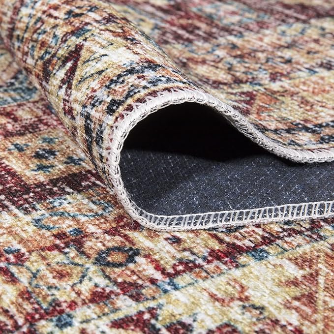 Bloom Rugs Caria Washable Non-Slip 7 ft Runner - Dark Red/Multicolor Traditional Runner for Entryway, Hallway, Bathroom, and Kitchen - Exact Size: 2'6" x 7'