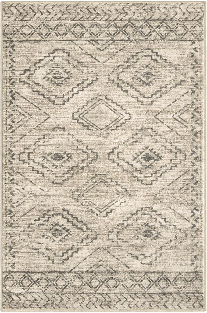 KILOCOCO Boho Entryway Rug 2x3 Printed Small Area Rug Indoor Door Mat Machine Washable Kitchen Rugs Super Soft Non Slip Throw Rugs for Entrance Geometric Laundry Room, Beige/Gray/Green