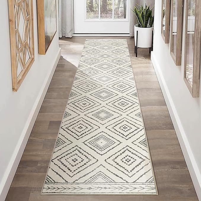 Area Rug 2x8 Rug Machine Washable Non-Slip Low Pile Print Pattern Western Rug for Living Room Bedroom Entryway Tribal Series -Navywhite/Black