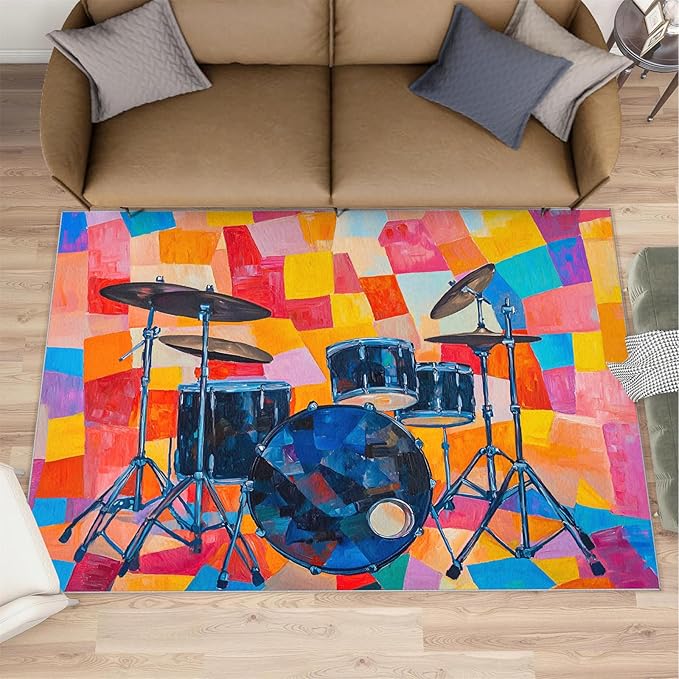 3x4 Drum Set Rugs for Entryway - Abstract Art Kids Bedroom Rug, Pop Art Mudroom Rug Soft for Coffee Shop Living Room Under Table Game Room