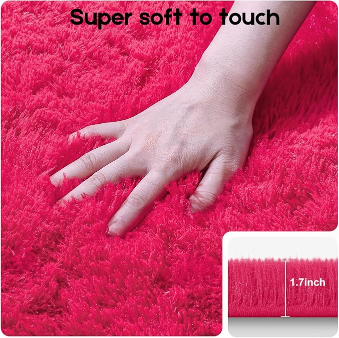 Area Rugs 9x12 Living Room, Fluffy Large Rugs for Bedroom, Soft Shag Fuzzy Non-Slip Carpet for Kids Boys and Girls Nursery Room Dorm Indoor Home Decor (Hot Pink, 9ft x 12ft)