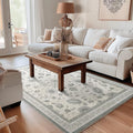 EVERGRACE Area Rugs for Living Room 5x7, Boho Floral Faux Wool Indoor Outdoor Rugs, Washable Rugs for Bedroom Dining Room Entryway Kitchen, Low Pile Floor Mat Carpet for Home Decor, Cool Gray