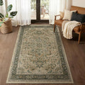 Retro Distressed 3x5 Area Rugs Washable Non Slip, Medallion Printed Small Foyer Throw Rugs for Entryway, Thin Carpet for Bedroom/Mudroom/Dorm/Bathroom/Kitchen/Closet, Multi Brown/Green