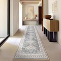 Phantoscope Washable Runner Rug 2'x8' Non-Slip, Vintage Neutral Hallway Rugs for Entryway, Stair, Bedroom, Distressed Boho Geometric Medallion Pattern, Low-Pile Foldable Carpet, Dusty Blue/Multi