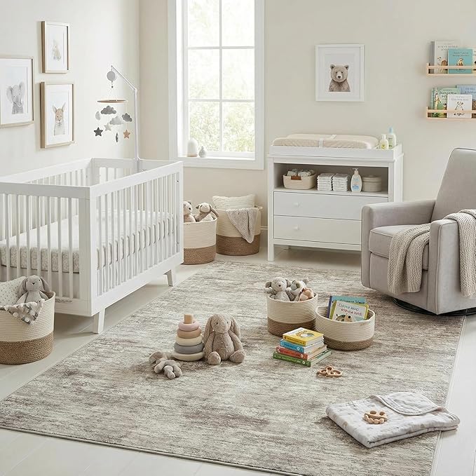 Garvee Modern Area Rug for Bedroom 5x7 Throw Rugs for Living Room, Machine Washable Area Rugs with Rubber Backing, Non Shedding Low Pile Carpet Stain Resistant Soft Mats for Nursery Dining Room, Camel