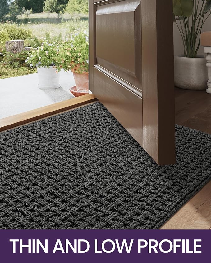 DEXI Front Entryway Door Mat Non Slip 48x72, Large Double Entry Way Mats Inside Entrance Low Profile, Welcome Doormat Dirt Trapper for Garage House Floor Home Porter Hall Backdoor Area, Dark Grey