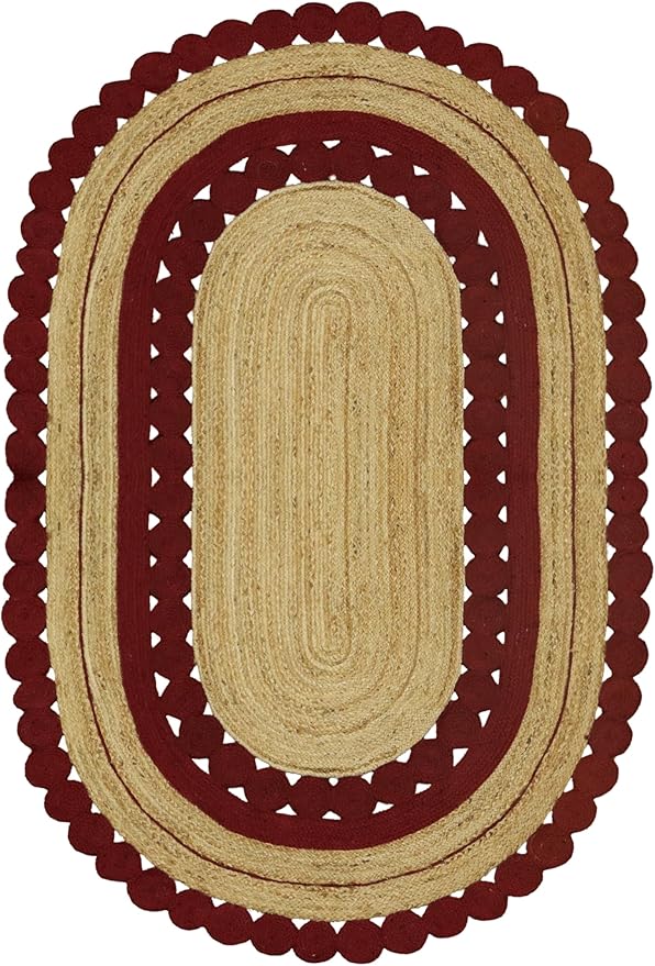2x16 Flatweave Runner – Hand Braided Oval Jute Rug, Solid Red Beige, 0.27" Thick Kilim Flatweave, Handmade Boho Carpet for Hallway, Entryway, Indoor Outdoor Use