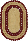 2.6x8 Flatweave Runner – Oval Kilim Rug, Handmade Boho Style, Solid Red Beige Jute, 0.27" Thick Hand Braided Flatweave for Kitchen, Hallway, Entryway