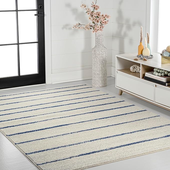 JONATHAN Y Williamsburg Minimalist Stripe Cream/Navy Indoor Area Rug, 3x5, Contemporary, Modern, Easy-Cleaning for Living Room, Bedroom, Kitchen, Pet Friendly, Non-Shedding (MOH201E-3)