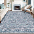 SERISSA Boho 8x10 Area Rugs Blue Grey, Washable Vintage Floral Large Living Room Rug Non-Slip, Ultra Soft Oriental Print Distressed Farmhouse Carpet for Dining Room Bedroom Dorm Office Home Decor