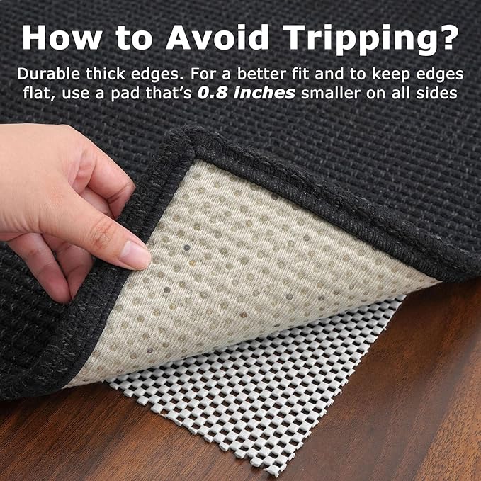 KOZYFLY Washable Area Rug 5x7 ft Rubber Backed Non Slip Rugs for Living Room Braided Cotton Bedroom Rug Woven Office Rugs Indoor Floor Carpets for Dining Bedroom Living Room, Black/Dark Grey