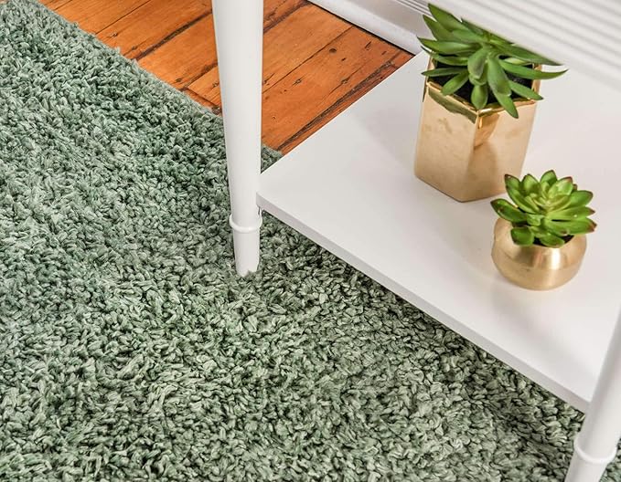 Unique Loom Davos Shag Collection Area Rug - Solid (3' 3" Round, Sage)
