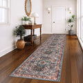 KOZYFLY Area Rug 3x14 Ft Washable Boho Runner Rug for Entryway Hallway Indoor Printed Faux Wool Carpet for Kitchen Bedroom Hall, Brick Red/Orange/Green