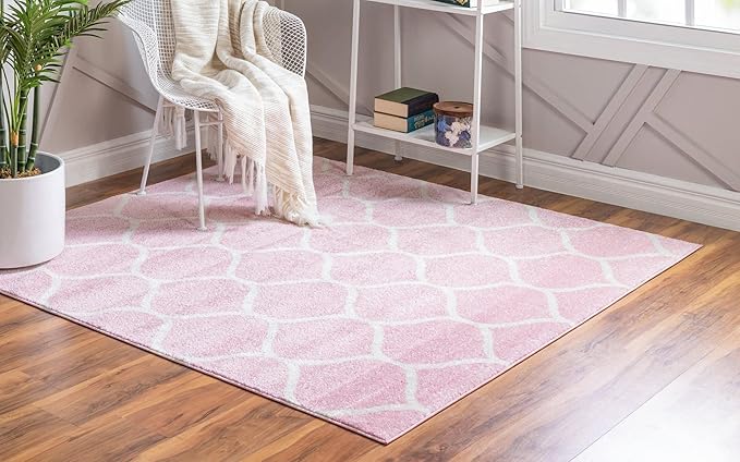 Rugs.com Lattice Frieze Collection Rug – 3' Square Light Pink Medium Rug Perfect for Living Rooms, Kitchens, Entryways