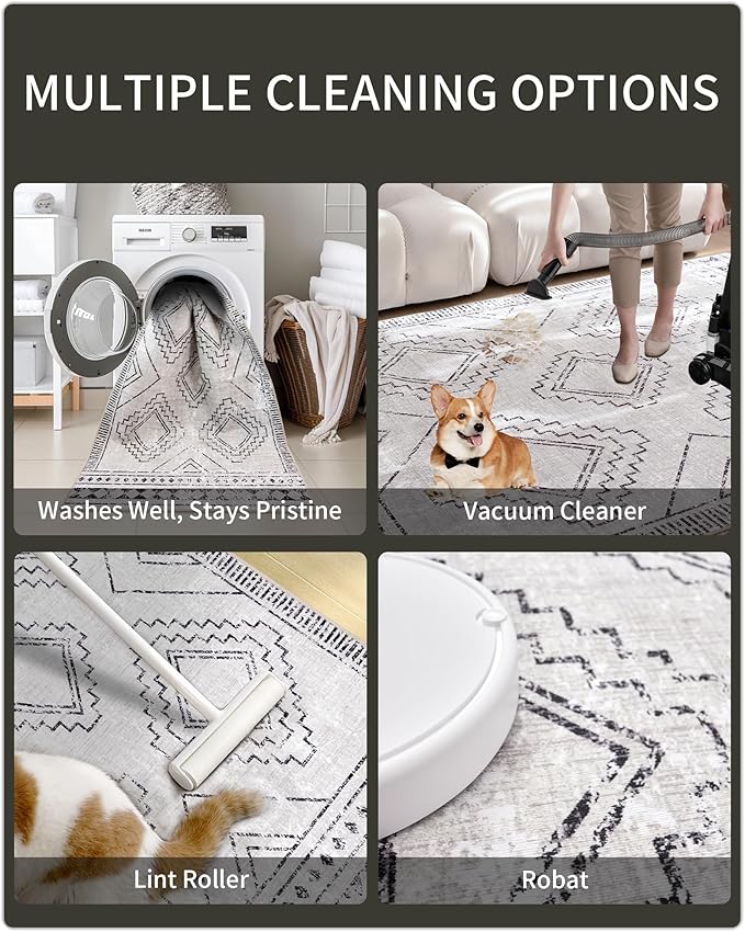 ILANGO Moroccan Runner Rugs for Hallway 2.5'x6' Machine Washable Area Rugs with Rubber Backing Modern Rugs Non Slip Carpet for Kitchen Indoor Floor Dedroom Farmhouse Dining Room, Foldable