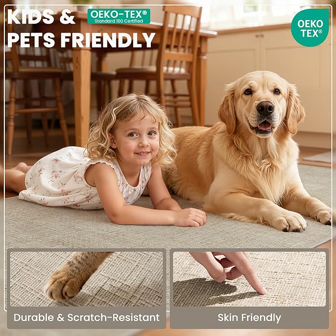 Art&Tuft 2x12 Runner Rug - Washable Runner Rugs, Non-Slip Runner Rug for Hallway, High Low Pile Textured Stripe 2x12 Rug Runner Throw Carpet for Entrance Bedroom Living Room Kitchen, Beige