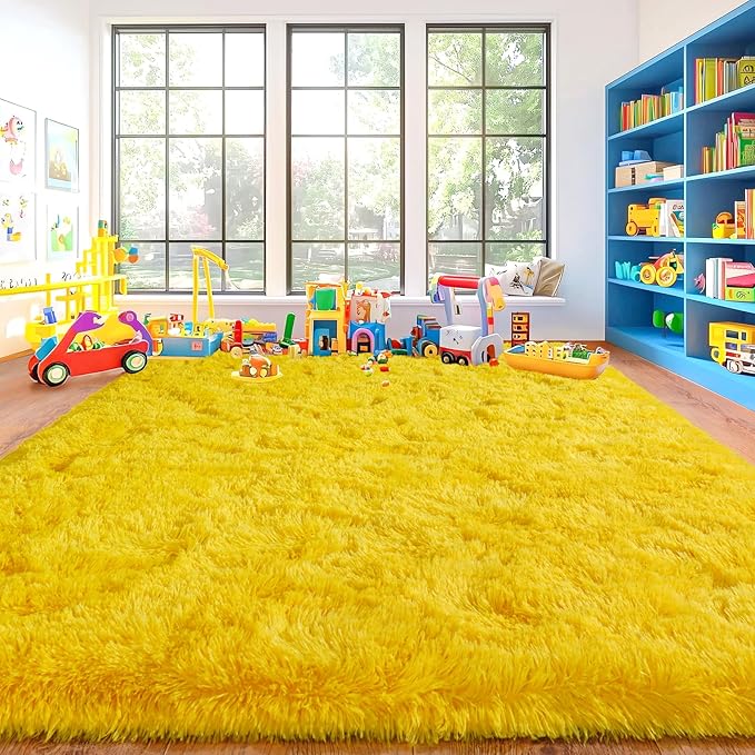 Area Rugs for Living Room, Soft Shaggy Carpets for Living Room, Fuzzy Rugs for Kids' Room, Perfect Decor for Modern Home Yellow 4x6 Feet