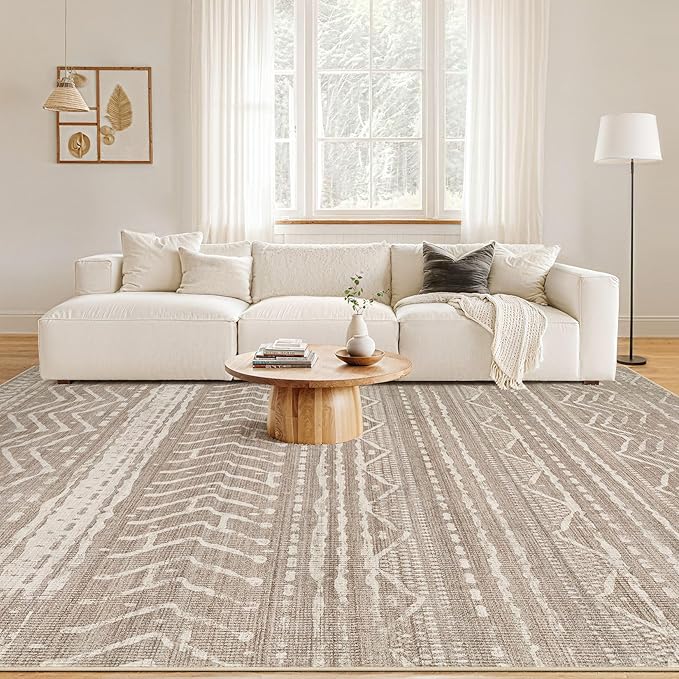 Nakagishi Area Rug 6x9 Living Room: Washable Boho Large Neutral Soft Farmhouse Rugs Stain Resistant Modern Indoor Floor Non Slip Accent Carpet for Bedroom Nursery Kids Playroom Office Dining Room Dorm