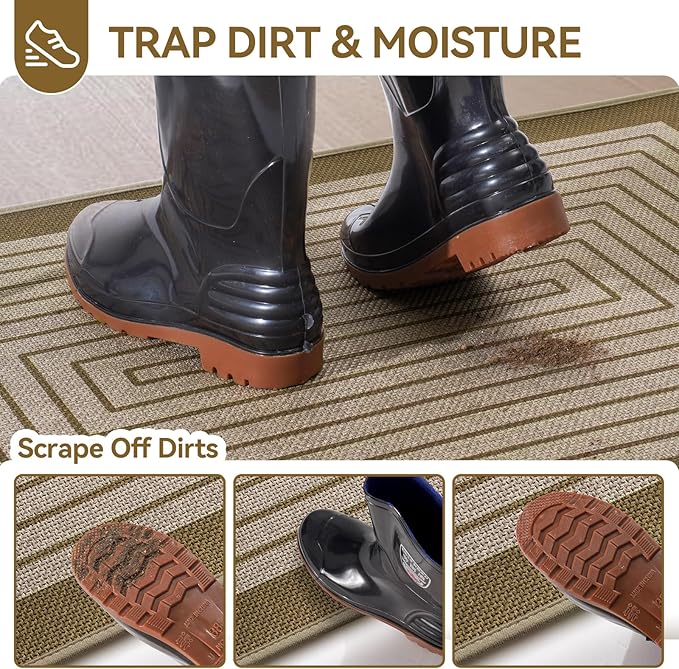 Front Door Mat 24''x35'', Absorbent Muddy Dirt Resist Washable Non Slip Low-Profile Indoor Doormat, Easy Clean Welcome Entryway Door Mats, Brown