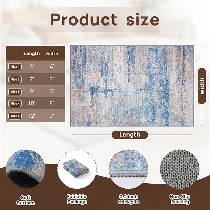 Abstract 4x6 Area Rug for Living Room Dining Room Entryway Blue