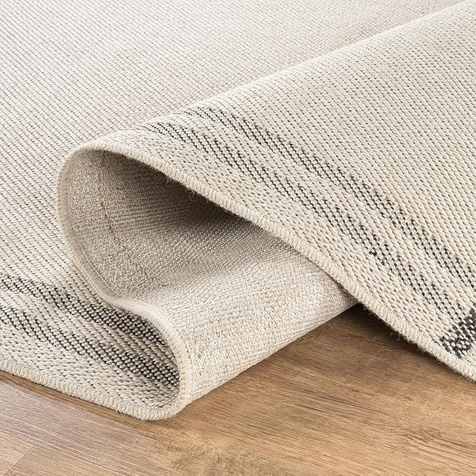 Easy Jute Rugs 8x10 Bordered Bone Color Living Room Indoor Outdoor Area Rug for Patio and Kitchen Rug High Traffic Washable Easy to Clean Solid Boho Woven Design Outside Carpet (8 x 10)