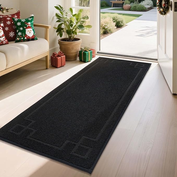 BEQHAUSE Door Mat 24" x 60", Non-Slip Door Mats Indoor Entryway Rugs Washable Low-Profile Absorbent and Stain Resist Floor Mats, Dog Door Mat for Front Back Door, Muddy Wet Shoes & Paws, Black