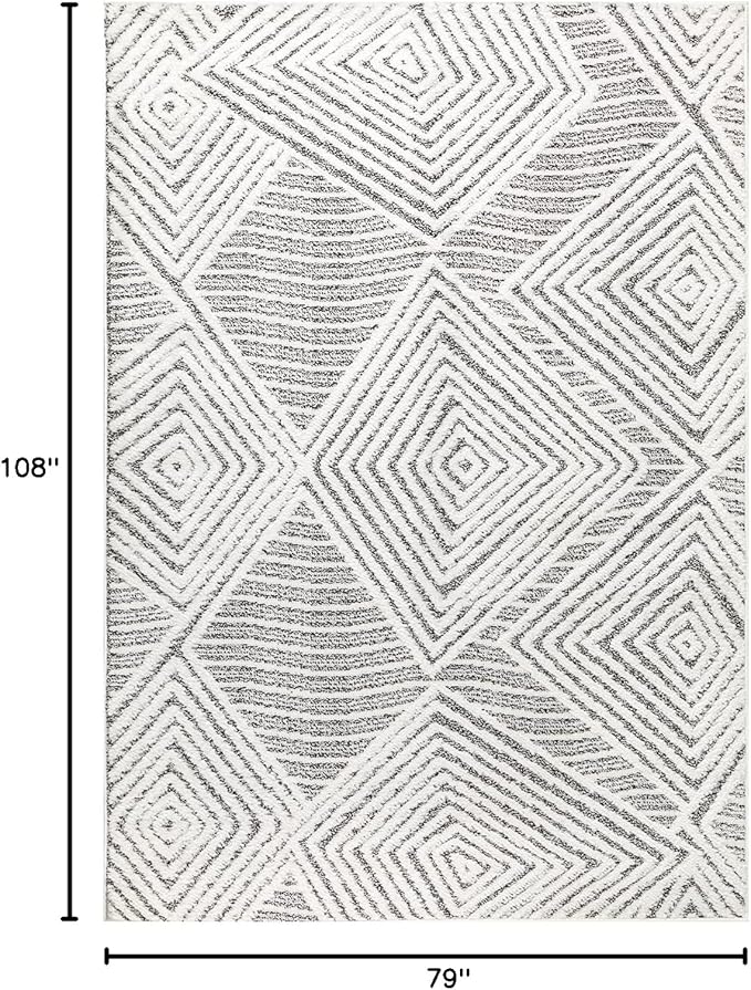 Antep Rugs Palafito 6x9 Geometric Shag Diamond High-Low Pile Textured Indoor Area Rug (Gray, 6'7" x 9')