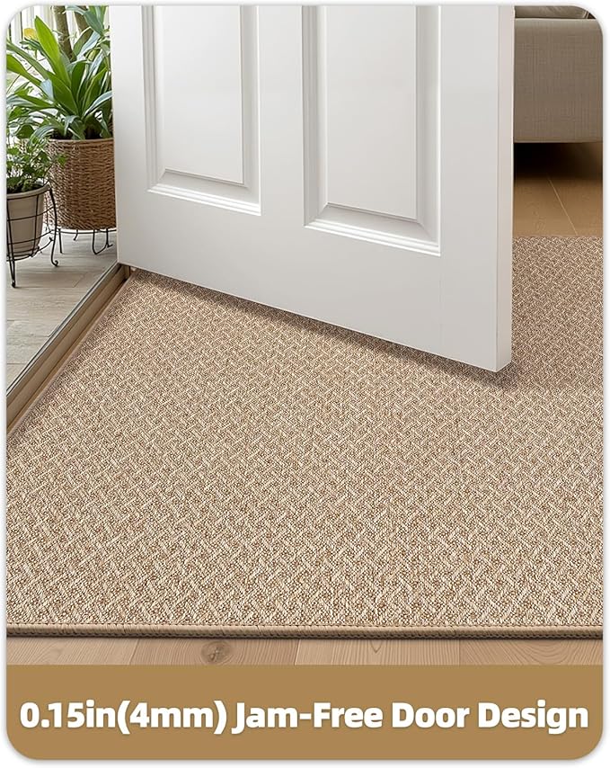 Color&Geometry Ultra Thin Indoor Door Mat Non Slip Rubber Backed Dirt Trapper 24"x36"(Rolled-up NO Creases), Rugs for Entryway, Front Door Mat Indoor Washable Low-Profile Entry Mat, Khaki