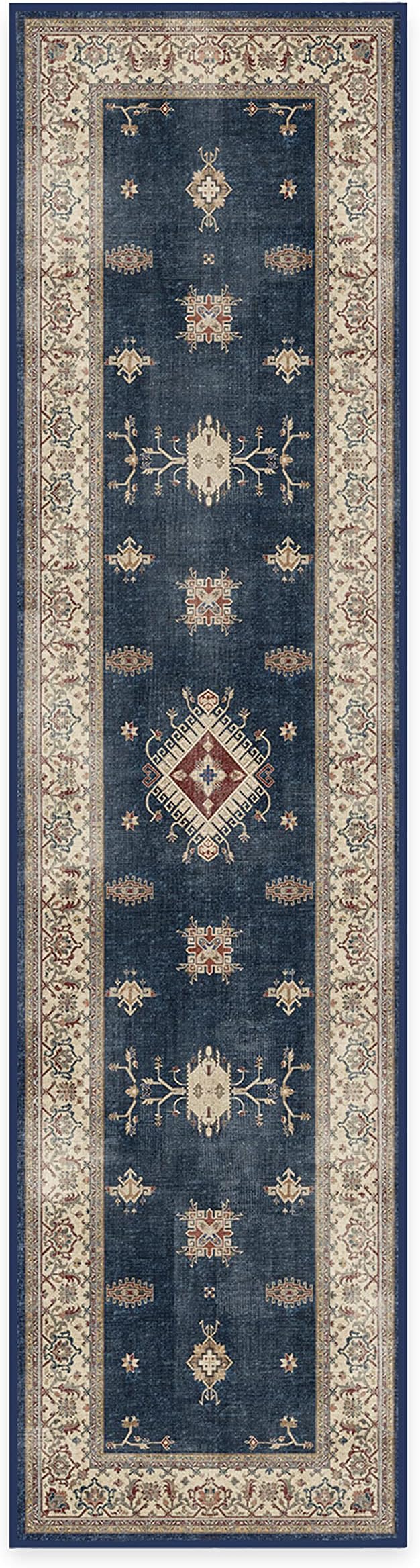 RUGGABLE Washable Vintage Runner Rug – Verena Sapphire 2.5x10, Stain-Resistant, Non-Slip Hallway Runner – Machine Washable Rug for Hallway, Entryway, Living Room & Kitchen–with Cushioned Pad