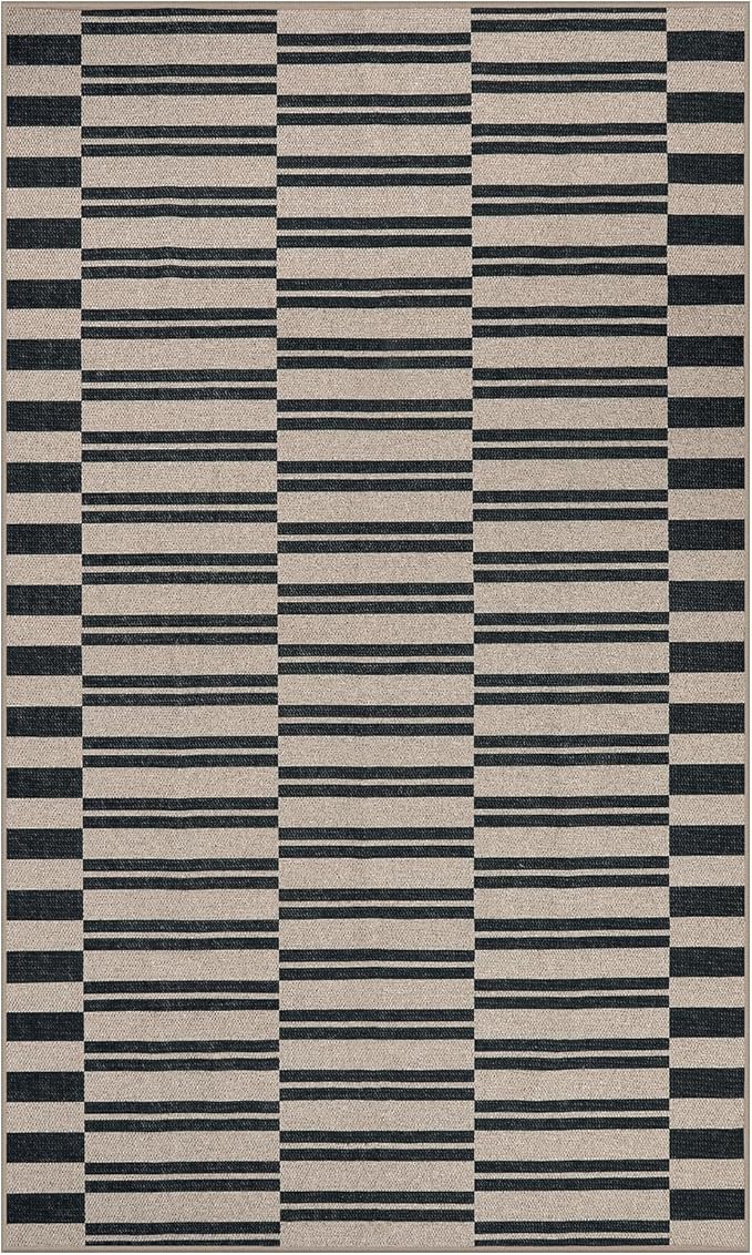 Lahome Striped Easy Jute Rug, 3x5 Outdoor Patio Porch Rug Washable Rugs for Entryway, Indoor Outdoor Living Room Carpets, Farmhouse Neutral Non Slip Black Carpet for Backyard Bedroom RV