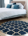 Rugs.com Lattice Collection Rug – 12 Ft Round Dark Blue Medium-Pile Rug Perfect for Kitchens, Dining Rooms