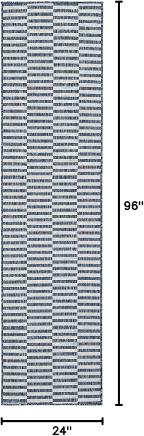 Unique Loom Outdoor Striped Collection Area Rug - Striped (2' x 8' Runner Blue/Ivory)