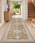DEXI Hallway Runner Rug 3x7, Distressed Non Slip Runners Carpet, Boho Vintage Soft Thin Indoor Rug, Stain Resistant Washable Entry Mat for Entryway Kitchen Laundry Room Living Room, Light Brown