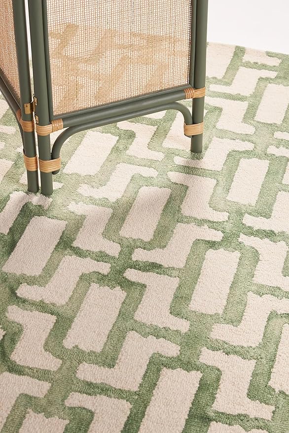 Hand-Tufted Wool Marengo Rug in Green – Modern Geometric Pattern Carpet for Living Room & Bedroom – Durable & Soft– 5 x 7
