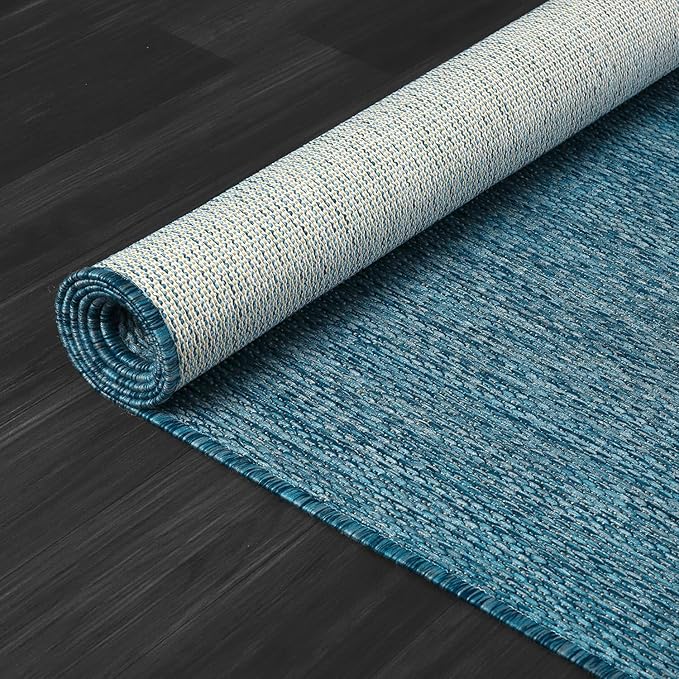 CAMILSON Outdoor Rug 8x10 Modern Area Rugs for Indoor and Outdoor Patios and Porches - Waterproof, Washable, Non-Shedding, Easy-to-Clean Outside Carpet (8 x 10, Solid - Aqua)