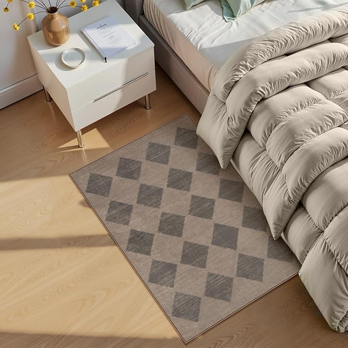Lahome Checkered Washable 2x3 Brown Kitchen Rugs Non Slip, Small Printed Indoor Door Mat for Entryway, Moroccan Trellis Ultra-Thin Throw Carpet for Bedroom Laundry Entrance Decor (2'x3',Brown)