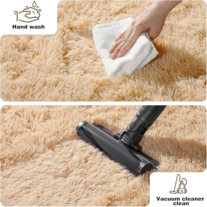 6x9 Light Tan Rugs for Living Room Bedroom, Fluffy Large Area Rug Soft Shag Non-Slip Carpet for Kids Boys and Girls Room Dorm Home Decor (6ft x 9ft)