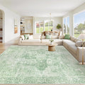 Area Rug 10x14 Washable Rug, Vintage Boho Medallion Rugs Non-Slip Soft Low Pile Large Distressed Rug Indoor Retro Carpet for Living Room Bedroom Dining Room Home Office (Sage Green, 10'x14')