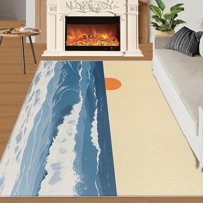 Boho Sun Area Rugs 3x5ft, Abstraction Deco Boys Rugs for Bedroom, Minimalist Sunburst Kids Room Rug Soft Fuzzy Washable for Living Room Game Room Coffee Table