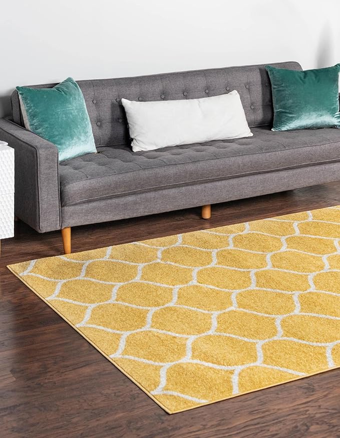Rugs.com Lattice Frieze Collection Rug – 2' x 3' Yellow Medium Rug Perfect for Living Rooms, Large Dining Rooms, Open Floorplans