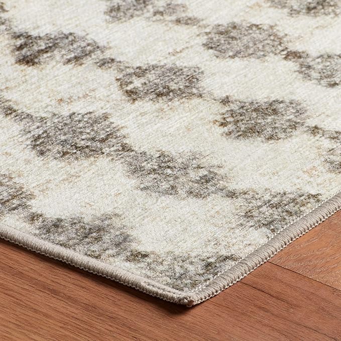 Dash & Albert Izzy Grey Machine Washable Rug, 3 X 5 Feet, Grey Graphic Pattern