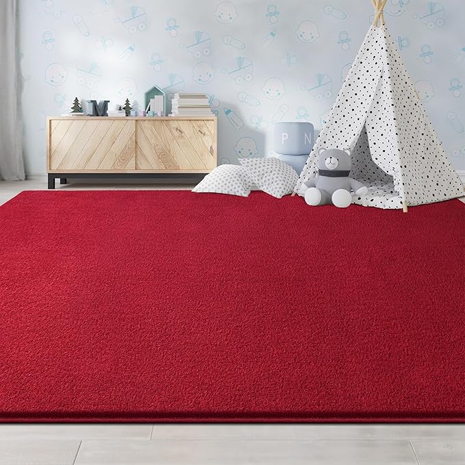 Large Area Rugs for Living Room Bedroom, 6x9 Feet Burgundy Red Rug, Minimalist Modern Shag Rug, Soft Thick Memory Foam Indoor Carpet, Non-Slip Washable Rug for Boys Girls Dorm Nursery Room Home Decor