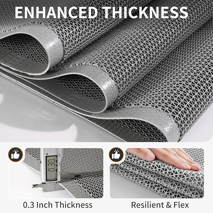 Front Door Mat 24''x71'', Drainage Heavy Duty Dirt Trapping Non-Slip Doormats, Outdoor Rubber Floor Mats, Restaurant Commercial Kitchen Industral Pool Entrance Bar Wet Area, Grey