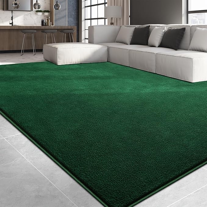 Large Area Rugs for Living Room Bedroom, 4x6 Feet Dark Green Rug, Minimalist Modern Shag Rug, Soft Thick Memory Foam Indoor Carpet, Non-Slip Washable Rug for Boys Girls Dorm Nursery Room Home Decor