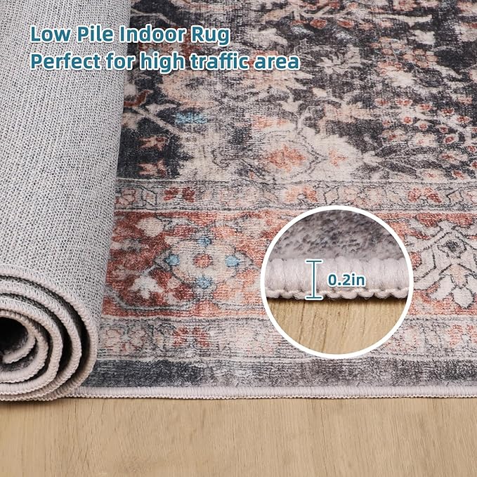 Dripex Vintage 5x7 Area Rugs - Large Washable Area Rug for Living Room Bedroom Oriental Medallion Floral Print Floor Carpet Low-Pile Indoor Soft Non-Slip Accent Rug Farmhouse Home Office Decor