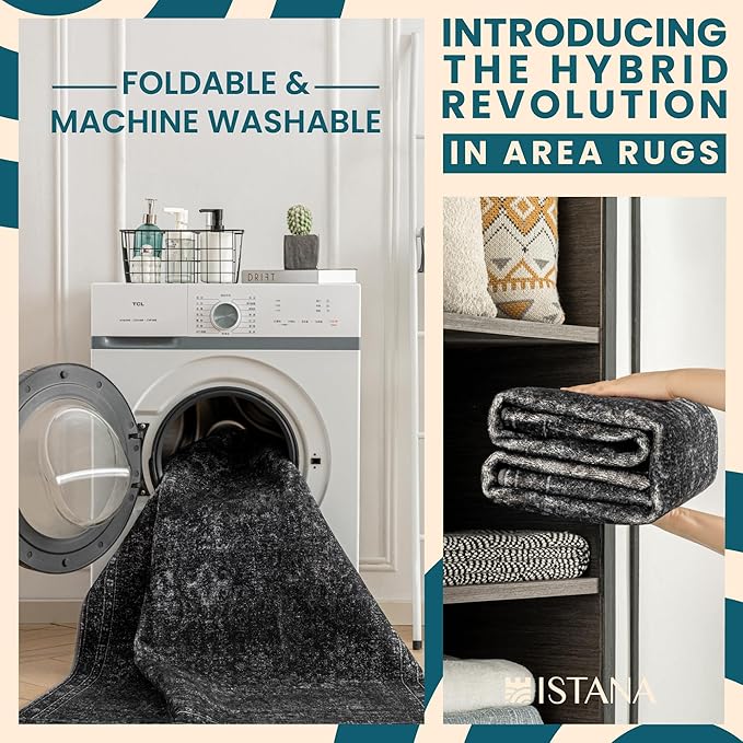 Istana 2x3 Area Rug - Black Boho Rugs for Living Room 2x3 - Foldable Small Rugs for Bedroom - Stain Resistant Washable Rug Non Slip - Eco-Friendly Area Rugs Indoor