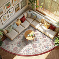 jinchan Elora Floral Corner Rug for Living Room Washable Bedroom Rug Vintage Romance Design Non Slip Quarter Circle Lightweight Low-Pile Throw Carpet for Reading Nook Playroom,8ft Radius, Red/Beige