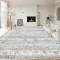 Area Rug 9x12 Living Room Rug, Machine Washable Vintage Distressed Boho Area Rug Non-Slip Soft Low Pile Large Indoor Rugs for Bedroom Kitchen Dining Room Office(Light Blue,9'x12')