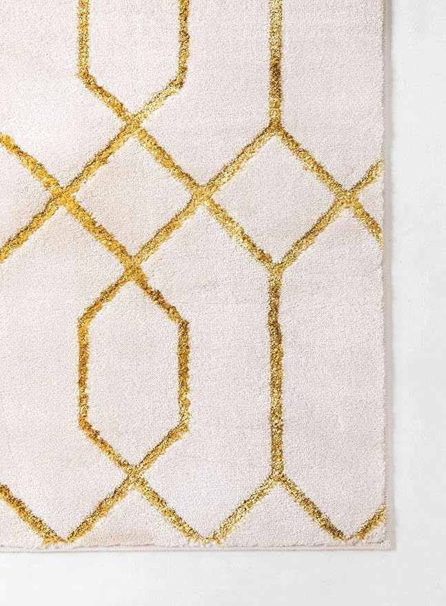 Unique Loom Marilyn Monroe Glam Collection Area Rug - Trellis (7' 1" x 10' Rectangle, White Gold/ Gold)