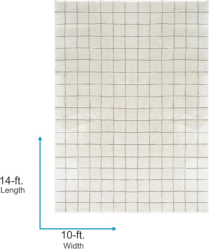 Livabliss x Our PNW Home Cascade Minimalist Grid Area Rug, 10' x 14', Grid Ivory/Taupe